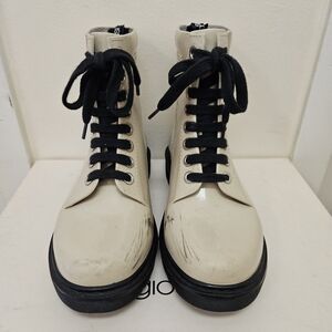 Sergio Rossi Winter Jelly 015 Gomma Lux Chalk Combat Rain Boots EU 38 w/ Box Bag